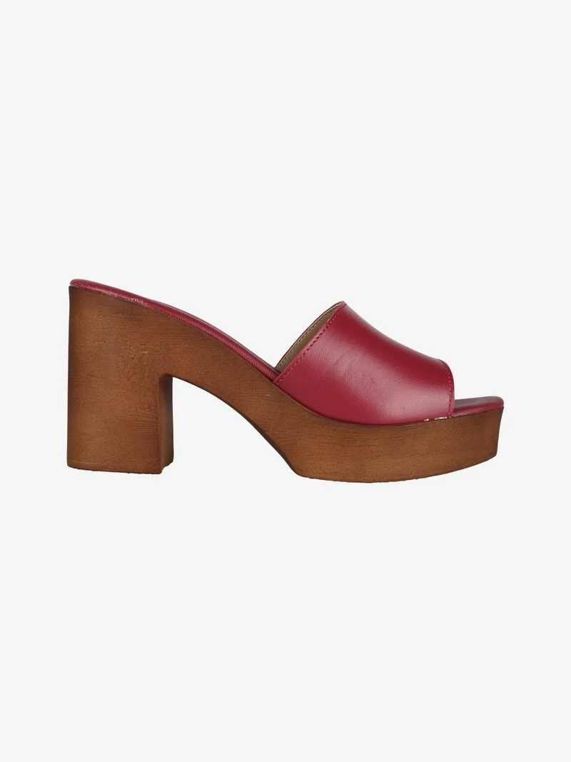 Ciabatte in pelle da donna con tacco - rosso