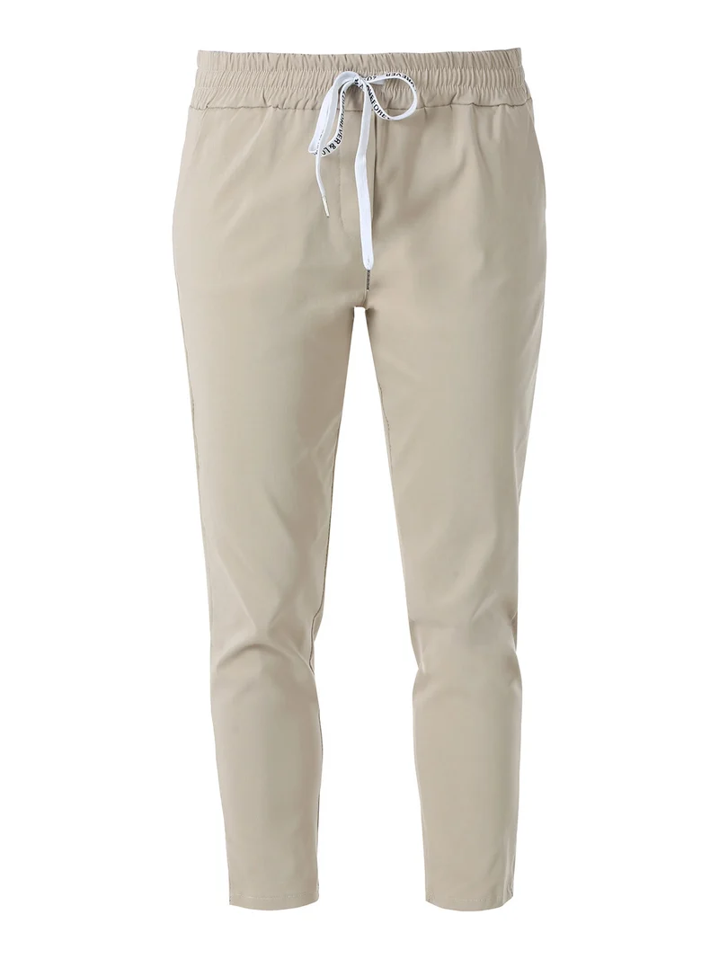 Pantaloni donna elasticizzati con coulisse - beige
