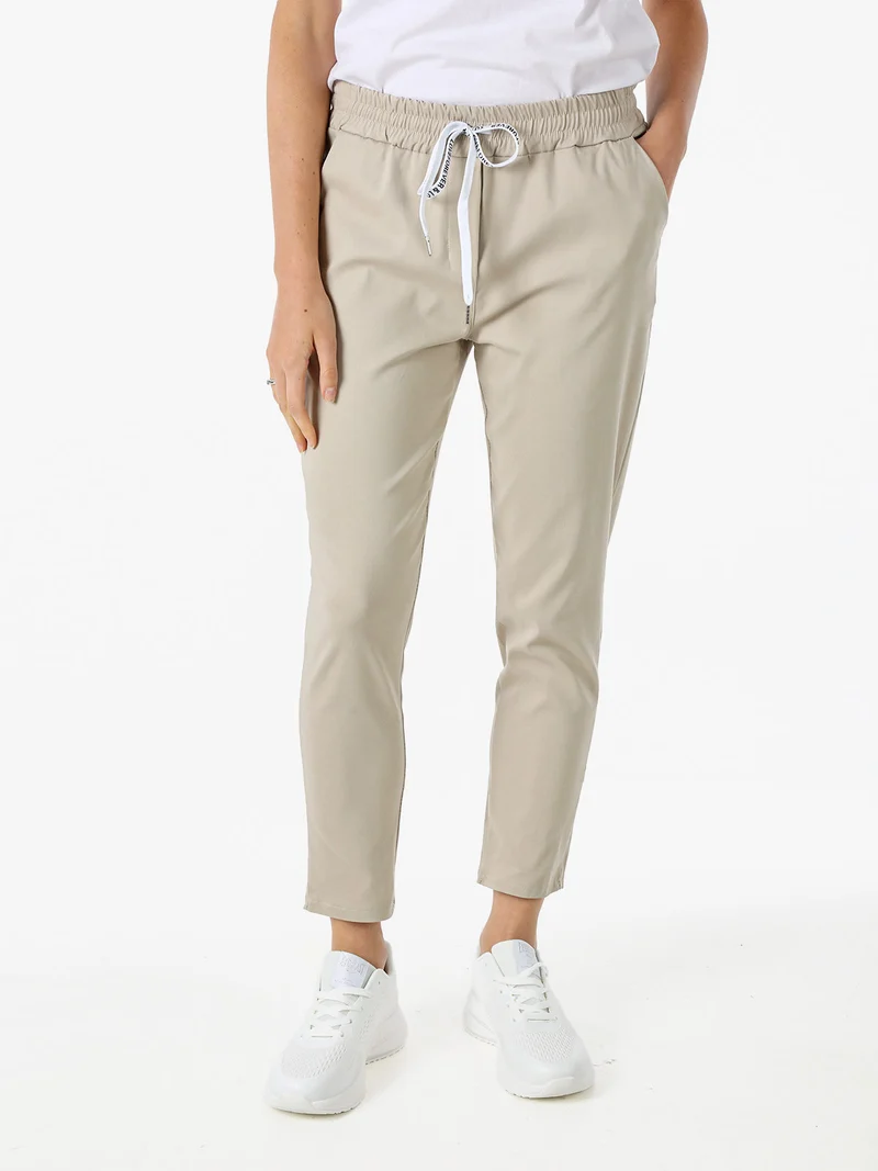 Pantaloni donna elasticizzati con coulisse - beige