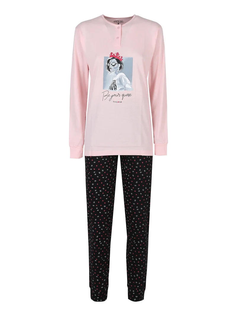 Pigiama lungo da donna in cotone - rosa
