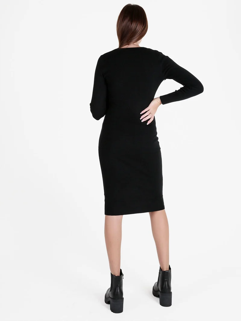 Abito donna a tubino in maglia con strass - nero