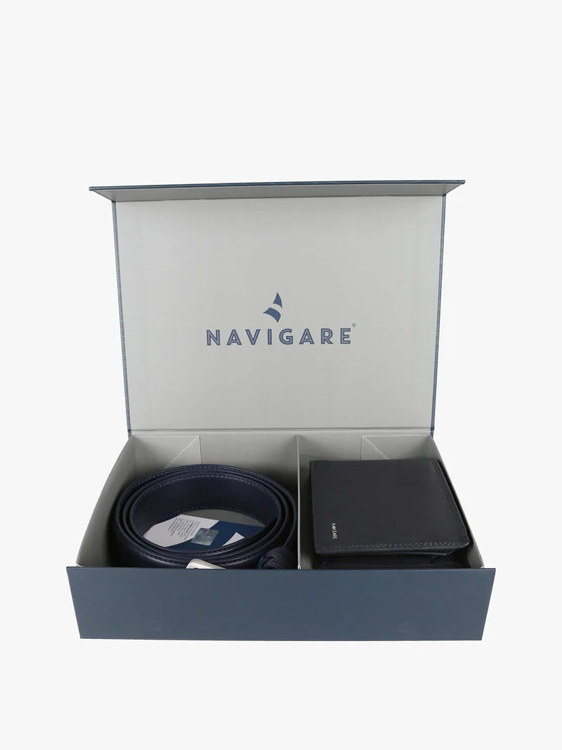 Confezione regalo da uomo con cintura e portafoglio in pelle - blu