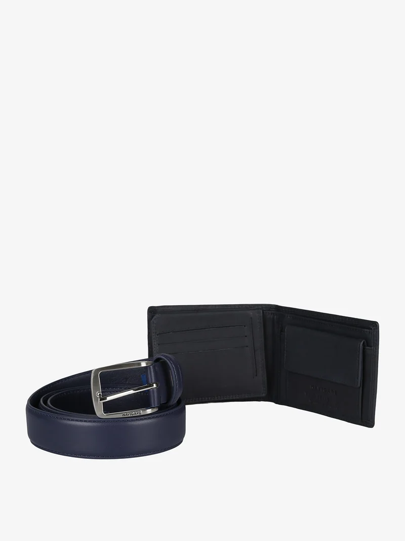 Confezione regalo da uomo con cintura e portafoglio in pelle - blu