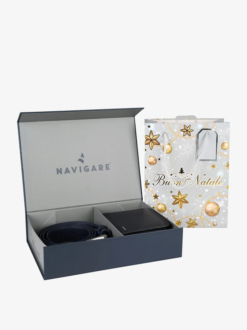 Confezione regalo da uomo con cintura e portafoglio in pelle - blu