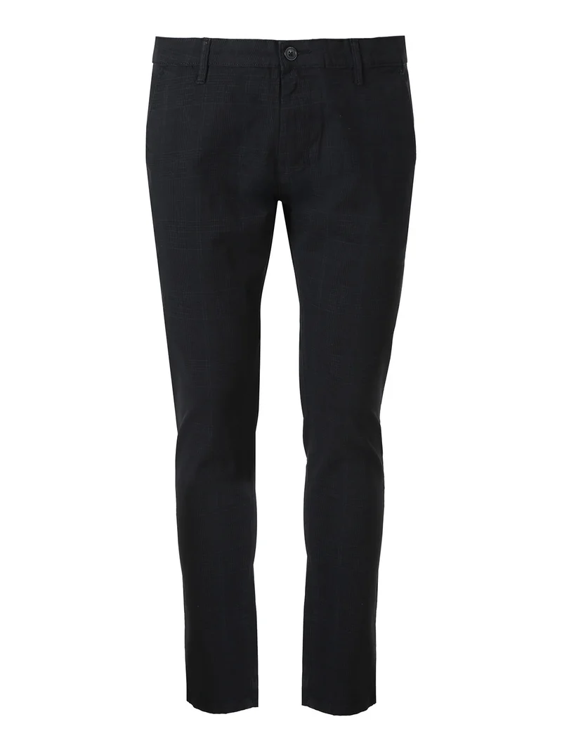 Pantaloni casual da uomo slim fit in cotone con stampa principe di galles - nero