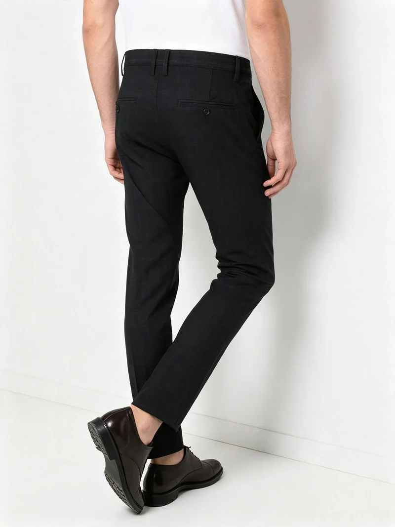 Pantaloni casual da uomo slim fit in cotone con stampa principe di galles - nero