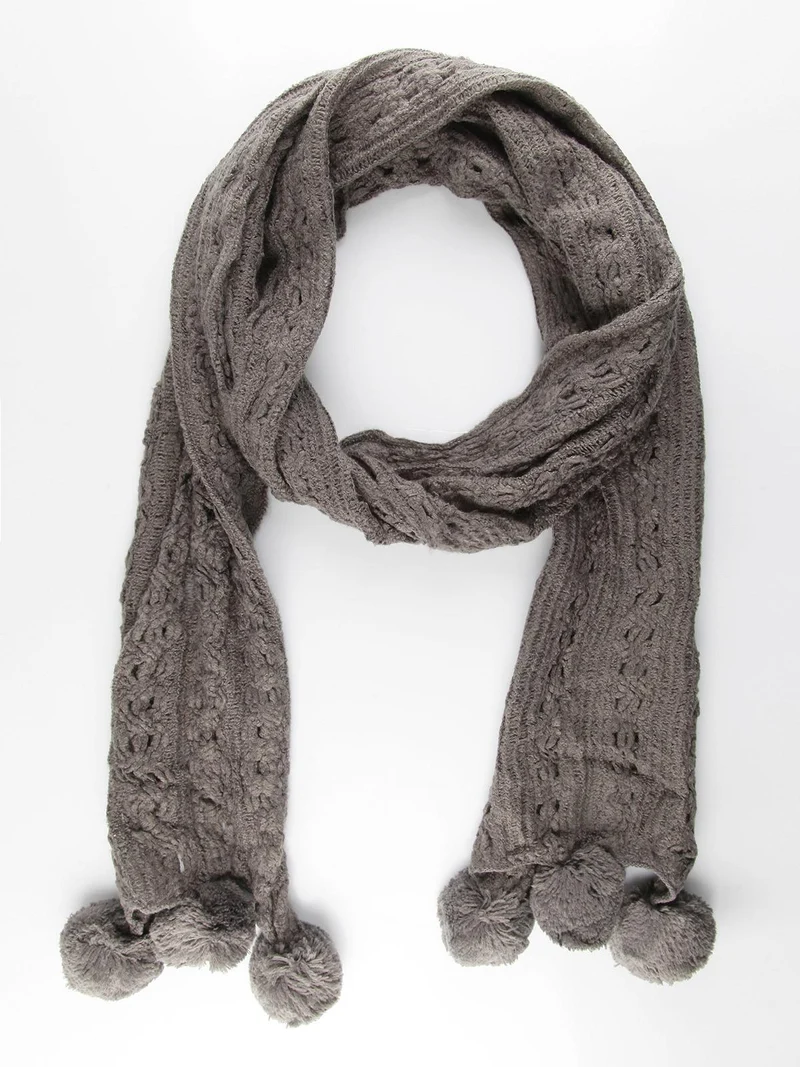 Sciarpa con pompon traforata - grigio