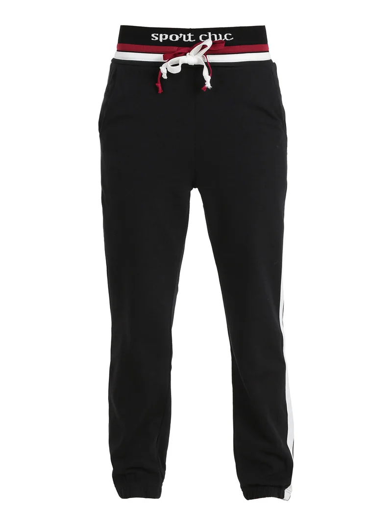 Pantaloni tuta da donna con coulisse e polsini - nero