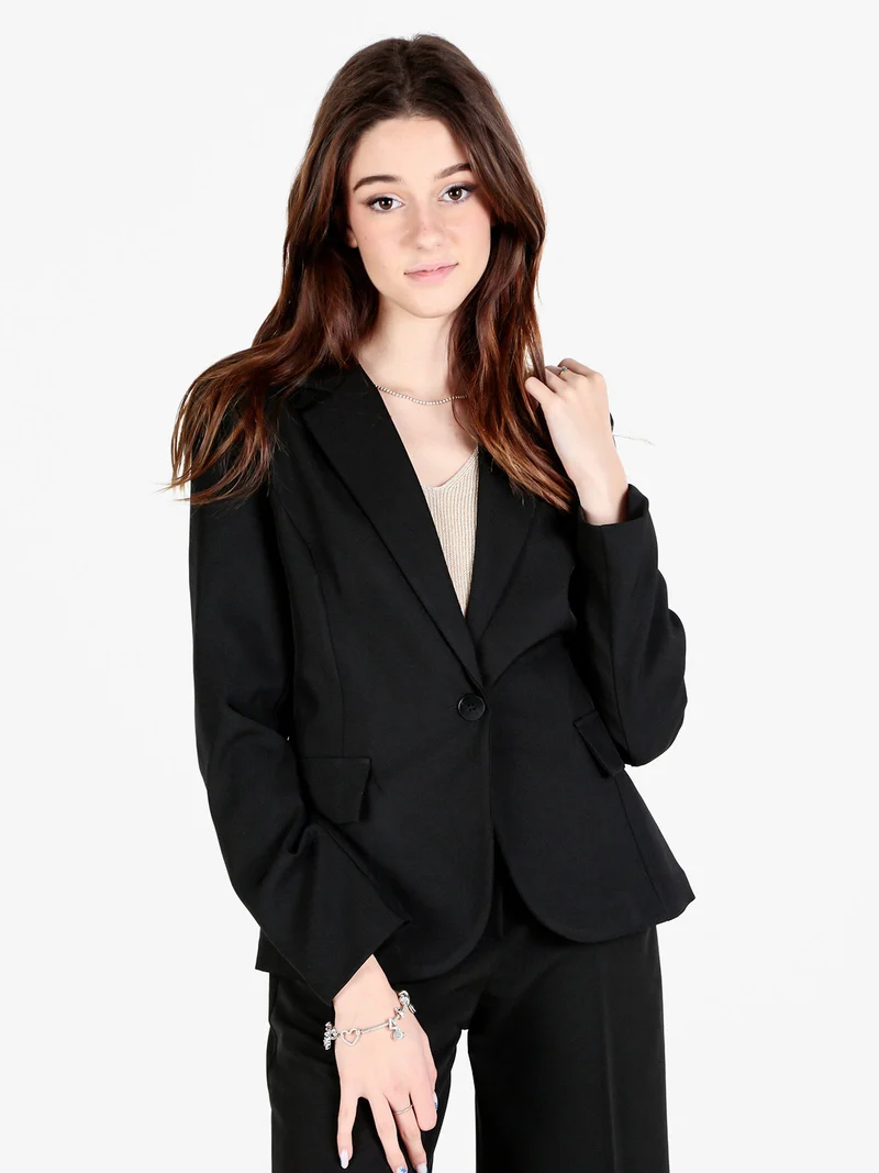Blazer donna classico con spilla di strass - nero