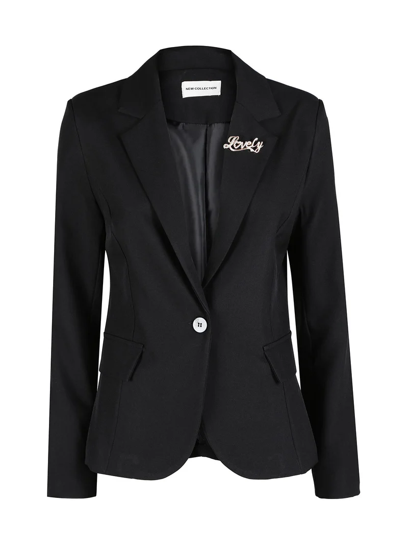 Blazer donna classico con spilla di strass - nero
