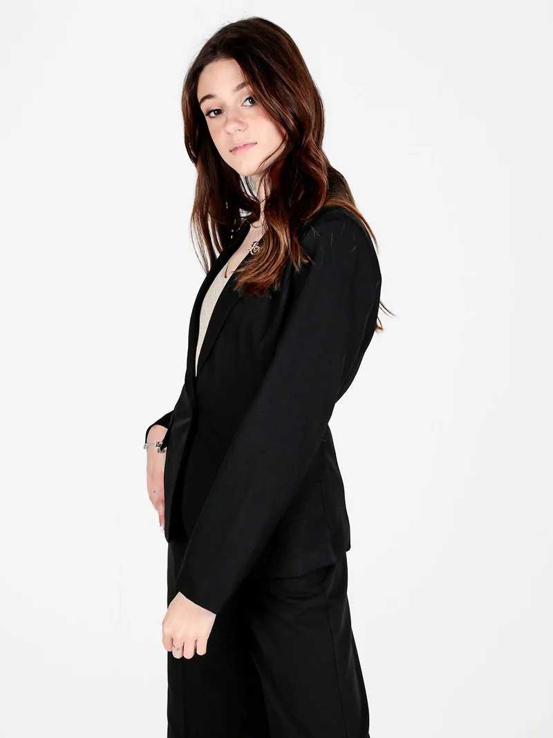 Blazer donna classico con spilla di strass - nero