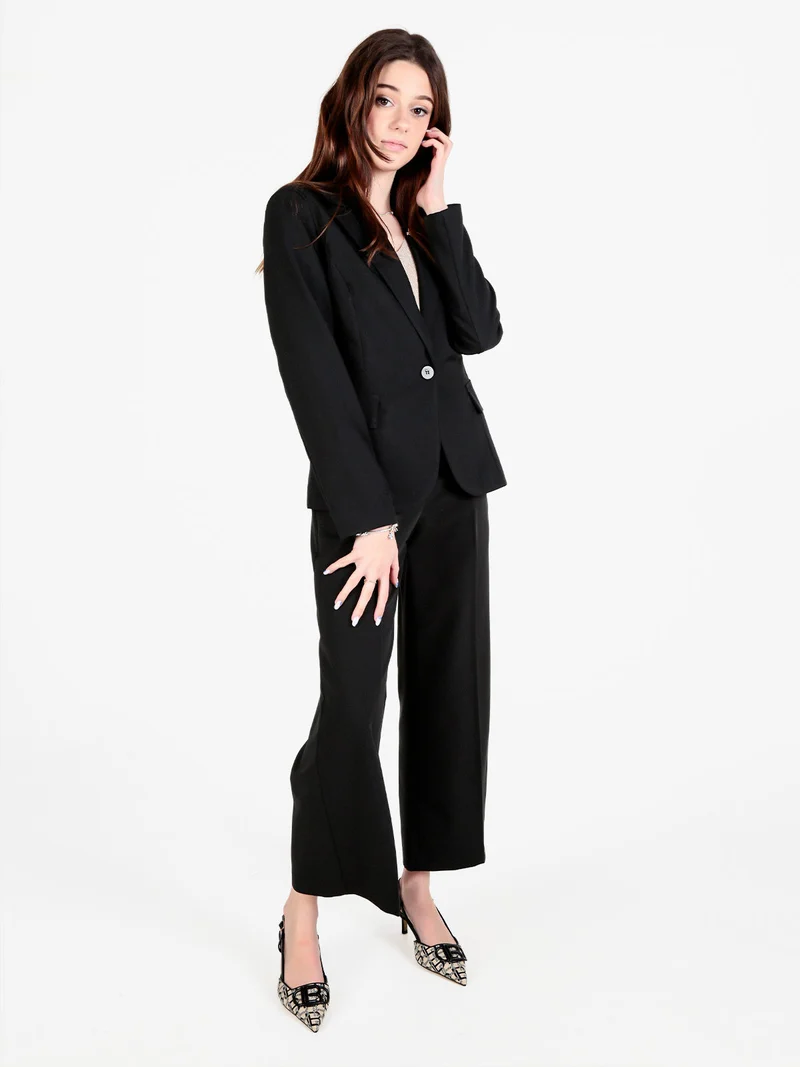Blazer donna classico con spilla di strass - nero