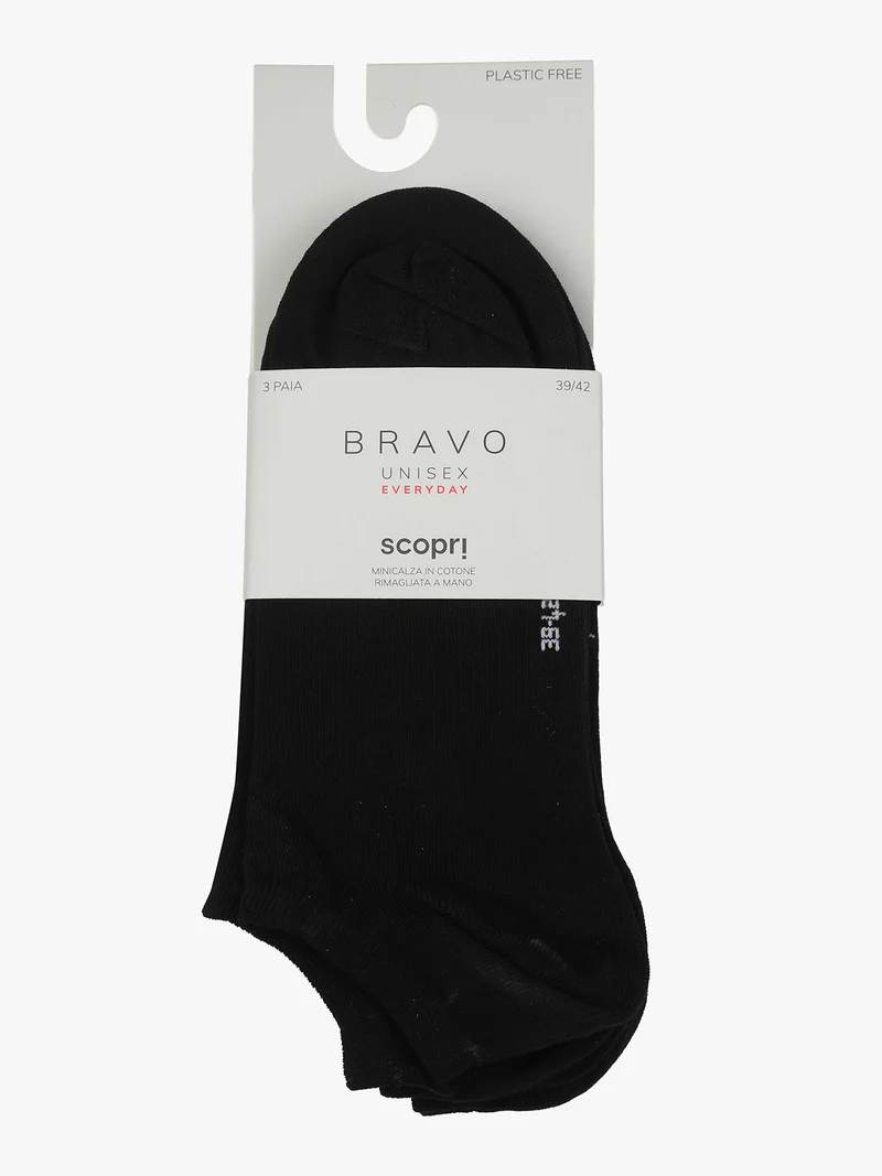 Confezione da 3 paia di minicalze unisex in cotone elasticizzato - nero