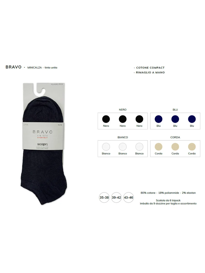 Confezione da 3 paia di minicalze unisex in cotone elasticizzato - nero