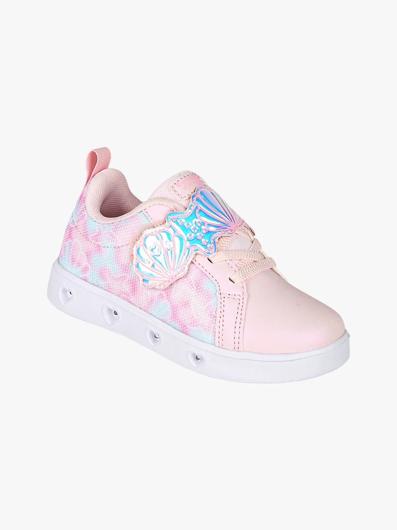 Sneakers da bambina basse con strappo e luci - rosa