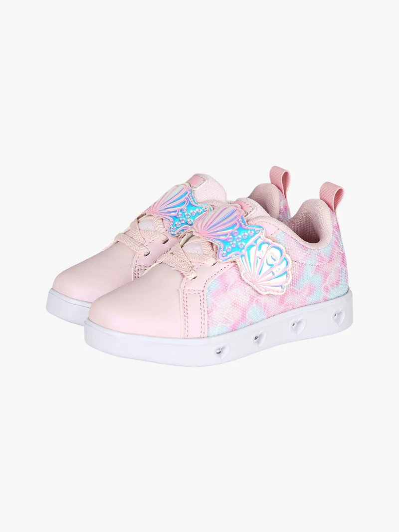 Sneakers da bambina basse con strappo e luci - rosa