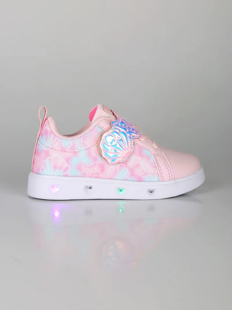 Sneakers da bambina basse con strappo e luci - rosa