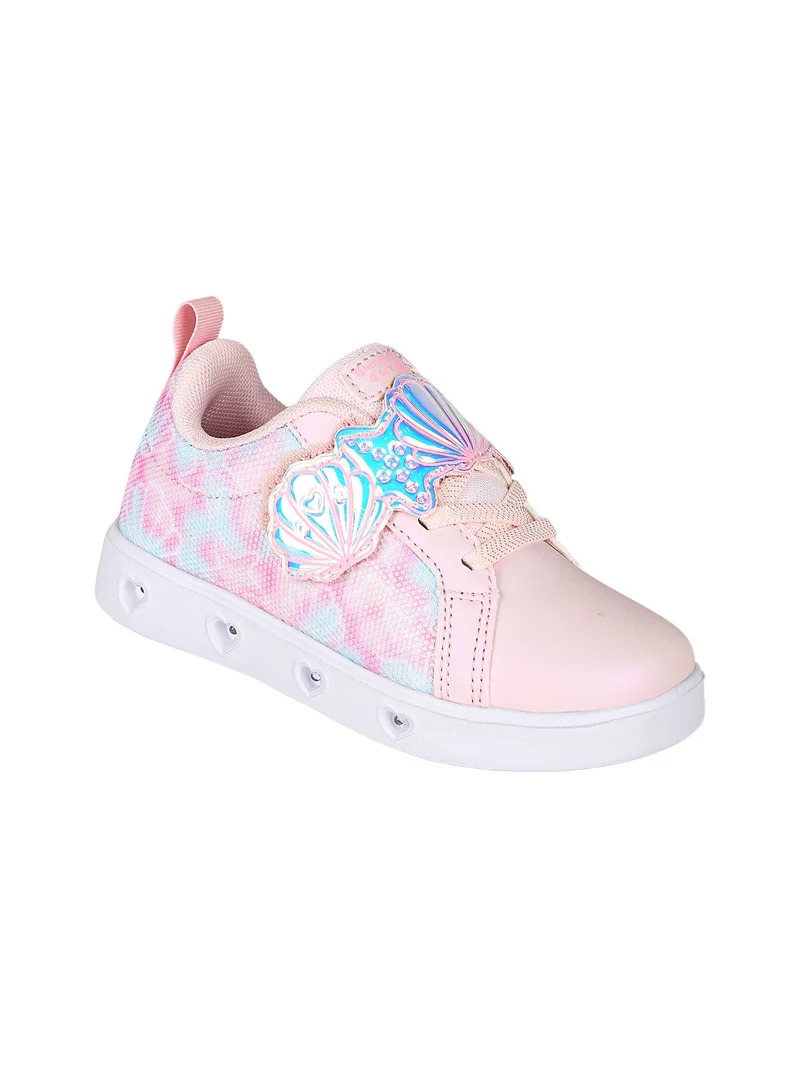 Sneakers da bambina basse con strappo e luci - rosa