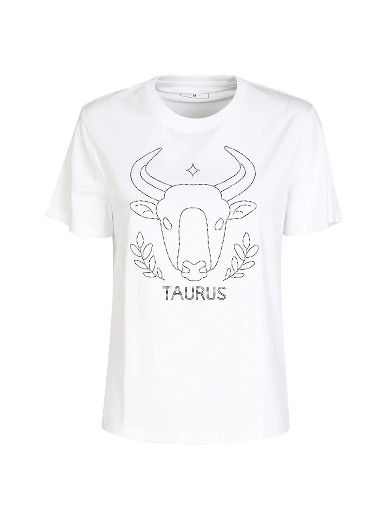 T-shirt manica corta donna segno zodiacale Toro - bianco