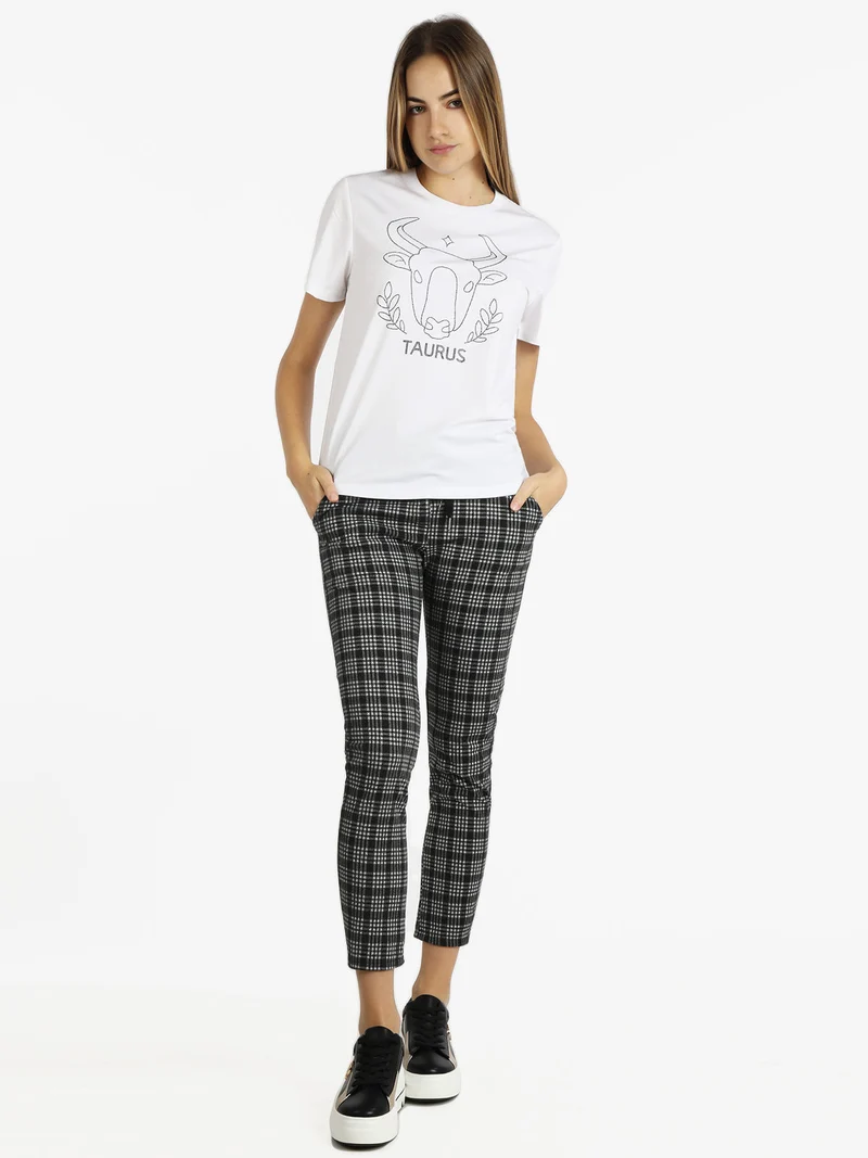 T-shirt manica corta donna segno zodiacale Toro - bianco