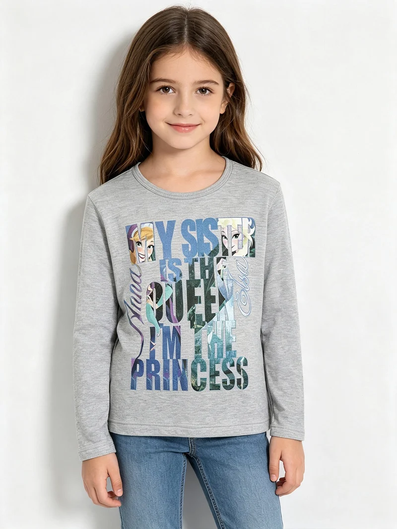 Maglietta bimba Anna E Elsa in caldo cotone - grigio