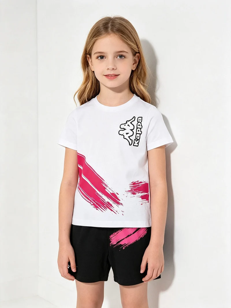 Completo corto da ragazza in cotone con t-shirt e shorts - bianco