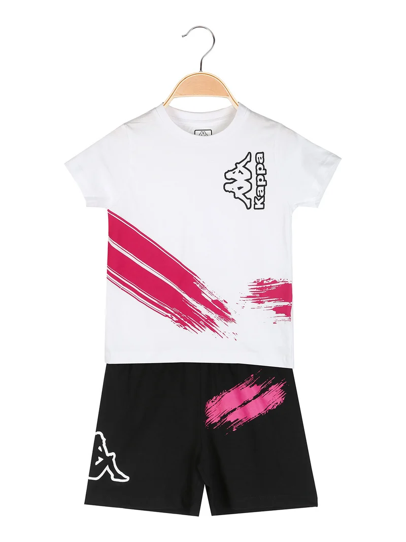 Completo corto da ragazza in cotone con t-shirt e shorts - bianco