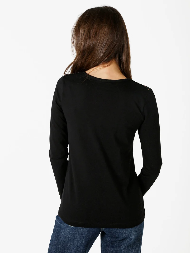 Maglia donna a maniche lunghe in ciniglia con inserti in tulle - bronzo