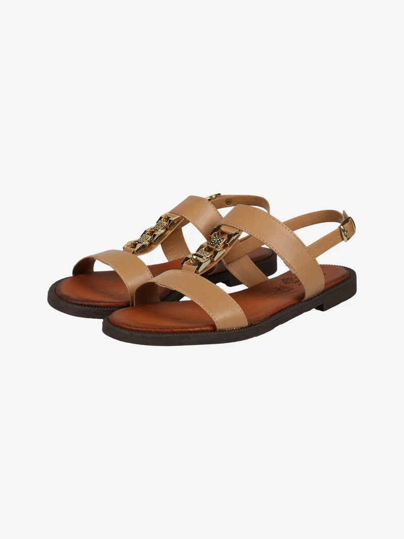 Sandali bassi donna con decorazione - khaki