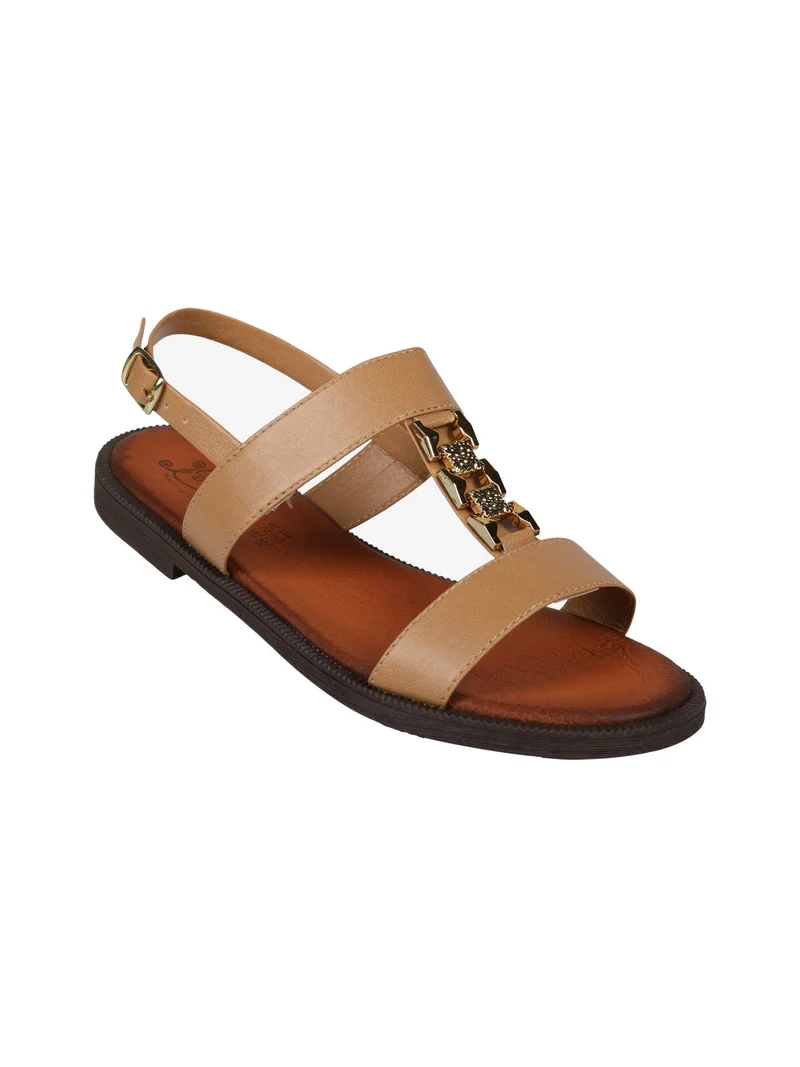 Sandali bassi donna con decorazione - khaki