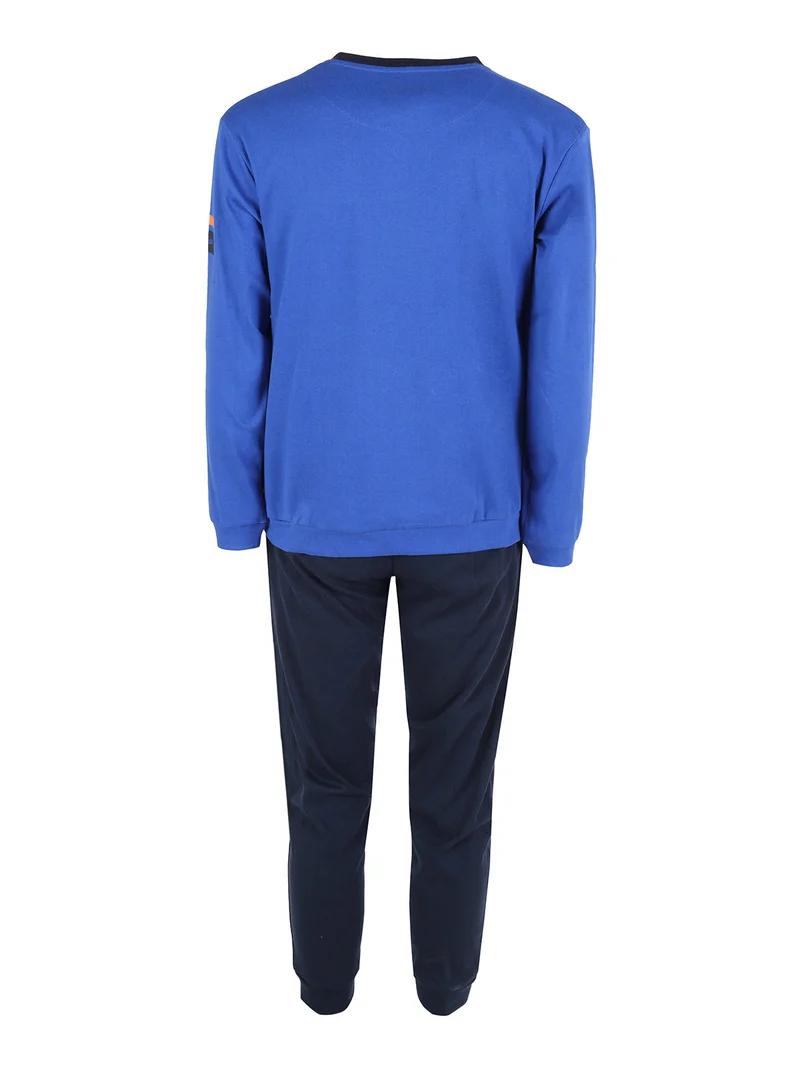 Pigiama lungo da uomo in misto cotone interlock - blu