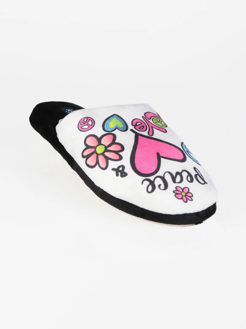 Pantofole donna in tessuto con stampa - bianco