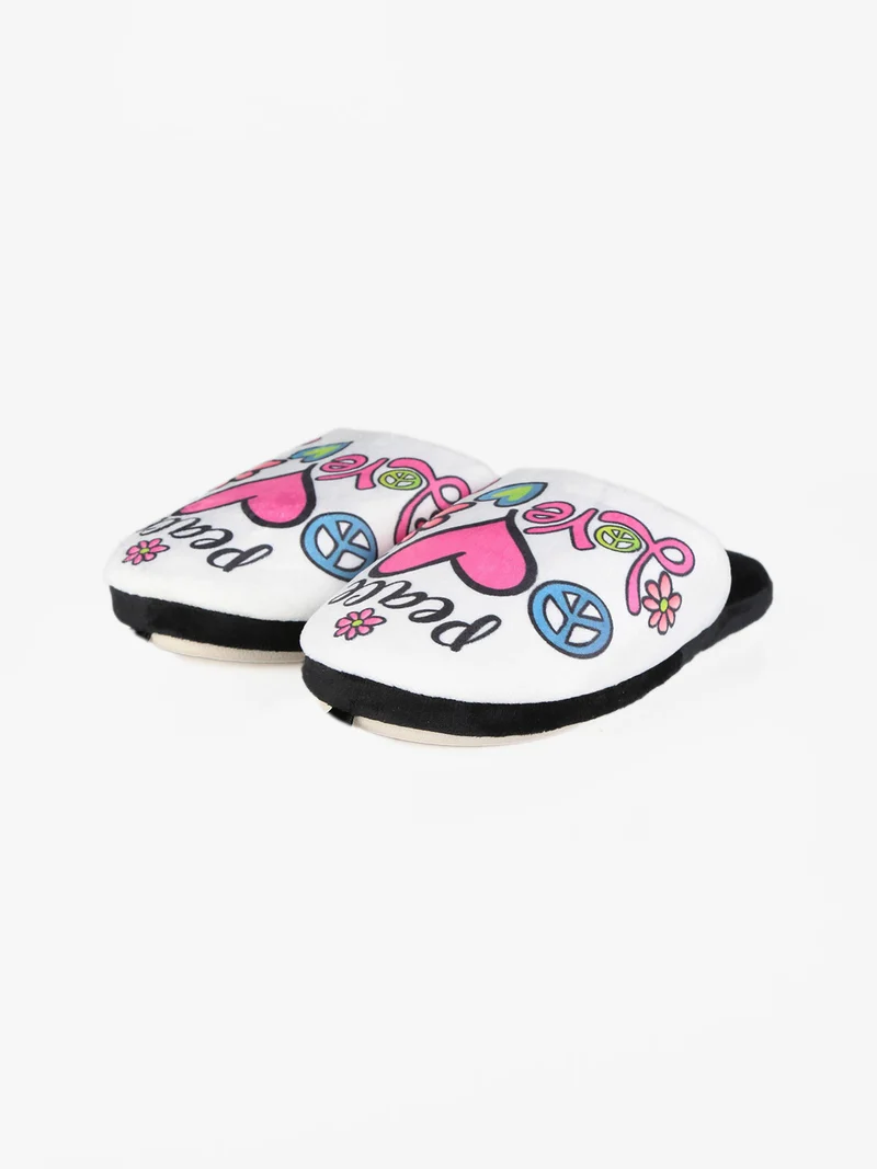 Pantofole donna in tessuto con stampa - bianco