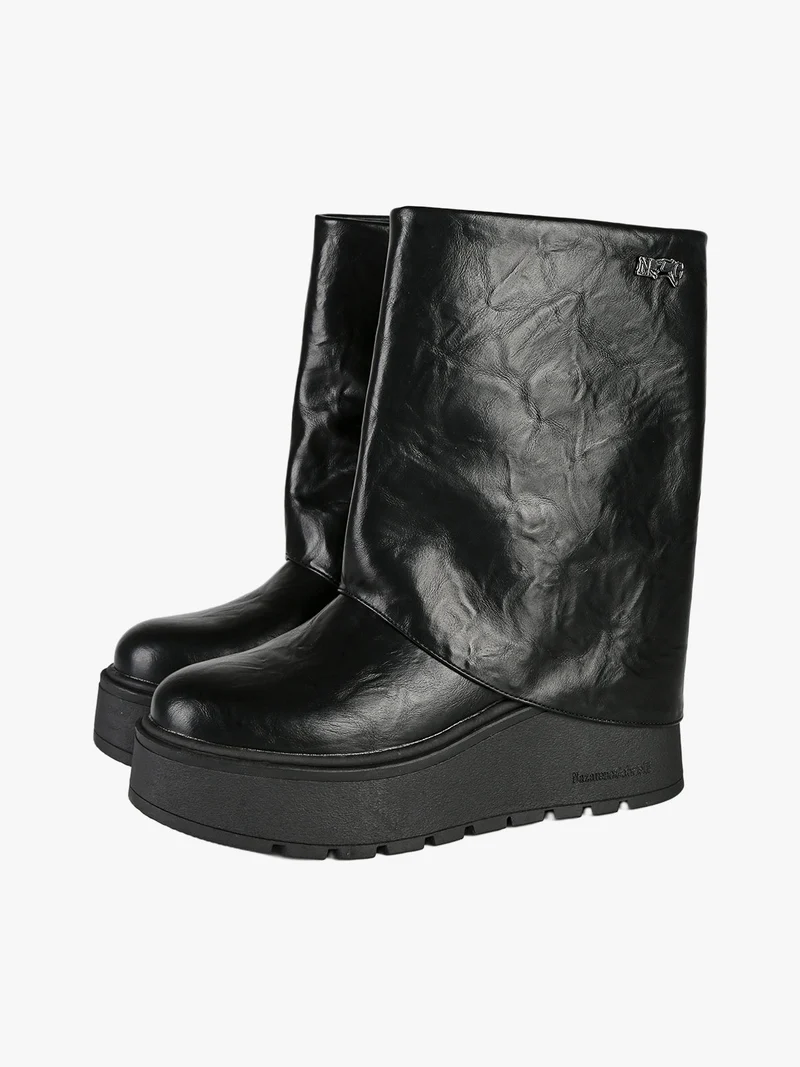 Stivaletti donna con zeppa platform - nero