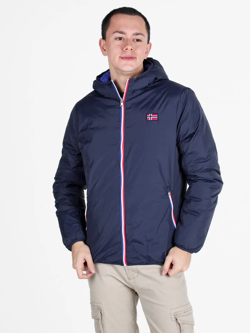 Piumino da uomo reversibile con cappuccio - blu