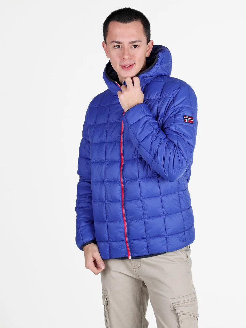 Piumino da uomo reversibile con cappuccio - blu