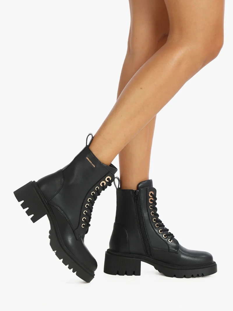 Anfibi stringati donna con tacco - nero