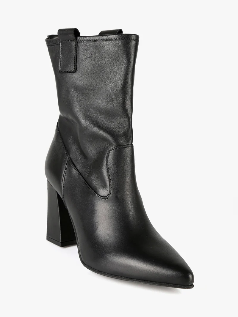 Tronchetti in pelle da donna con tacco largo - nero