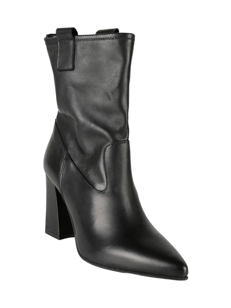 Tronchetti in pelle da donna con tacco largo - nero