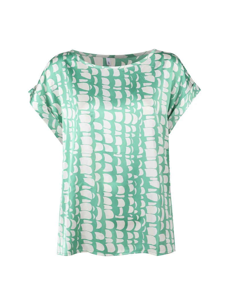 Blusa donna a maniche corte con stampe - verde