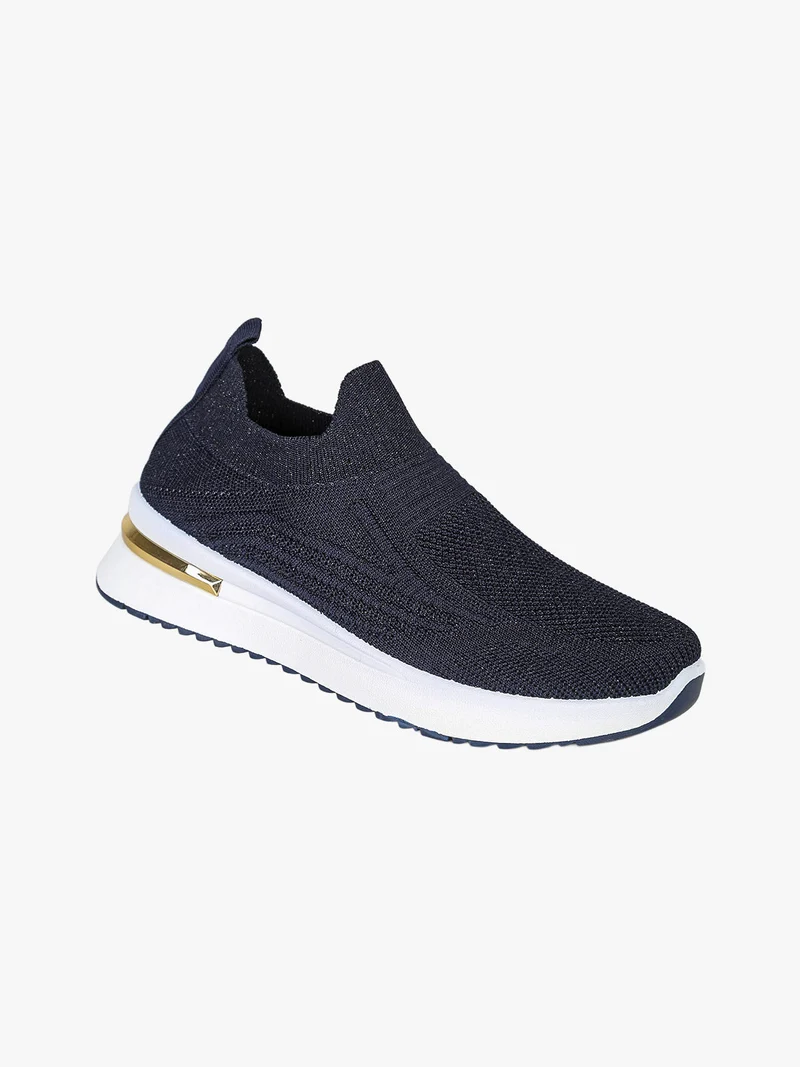 Sneakers donna slip on in maglia con zeppa - blu scuro