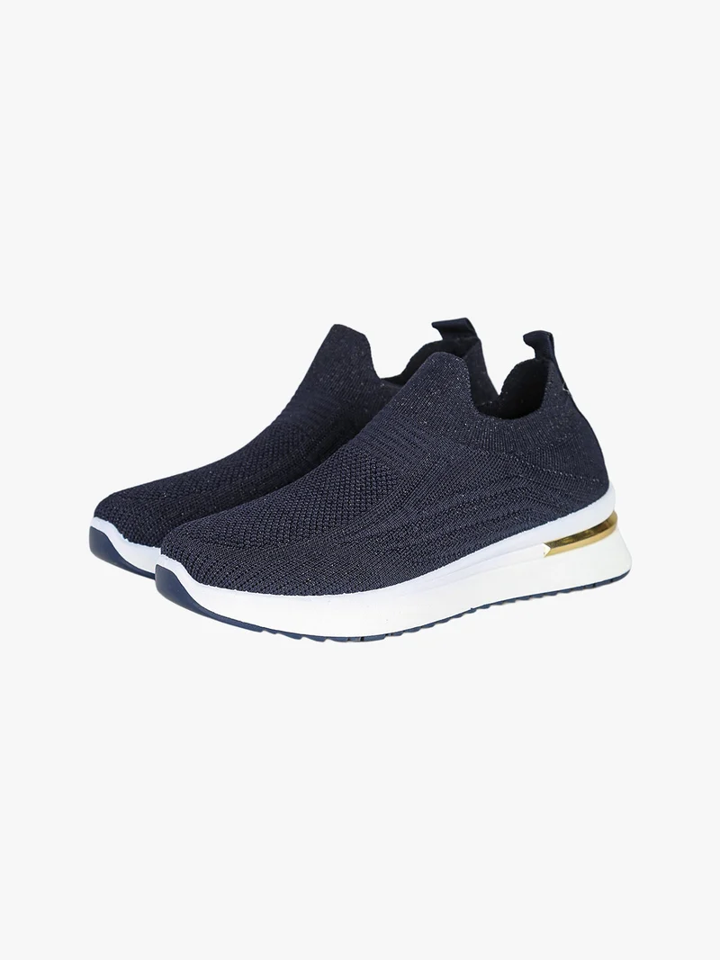 Sneakers donna slip on in maglia con zeppa - blu scuro