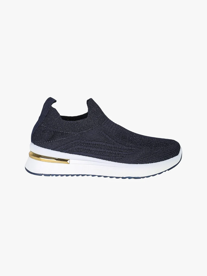 Sneakers donna slip on in maglia con zeppa - blu scuro