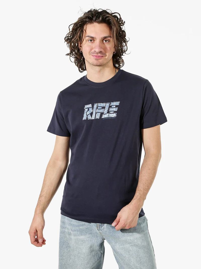 T-shirt in cotone da uomo con logo - blu scuro