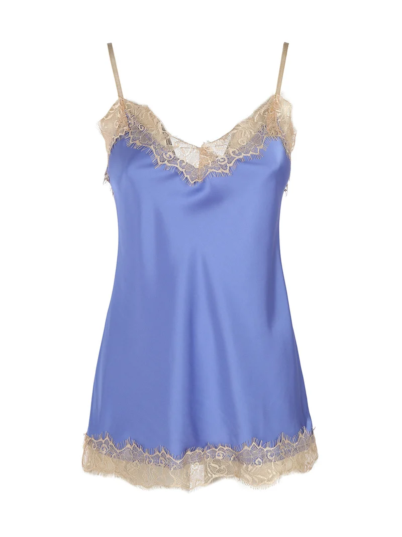 Top donna effetto raso con pizzo - blu