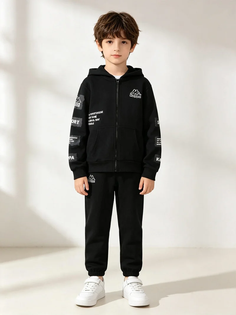 Completo da ragazzo 2 pezzi con cappuccio e zip - nero
