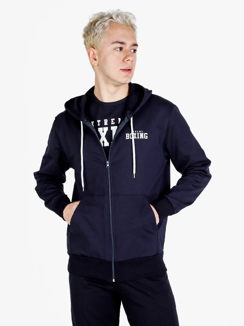 Felpa da uomo con cappuccio e zip - blu scuro