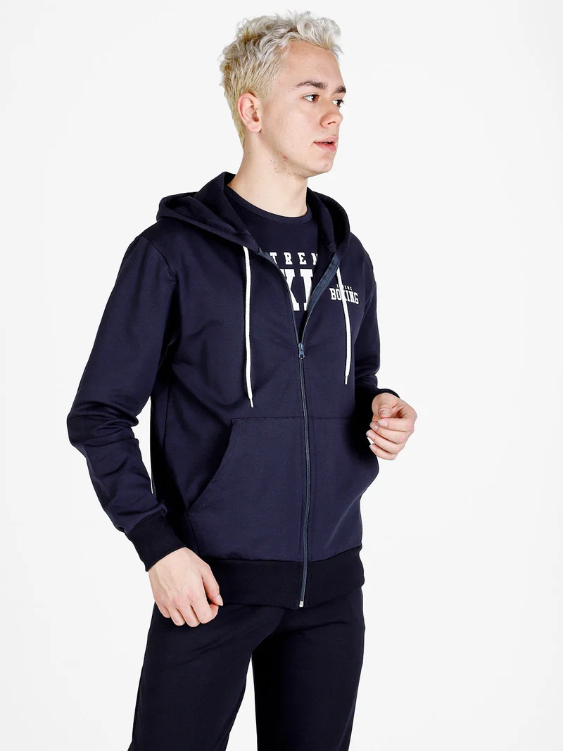 Felpa da uomo con cappuccio e zip - blu scuro