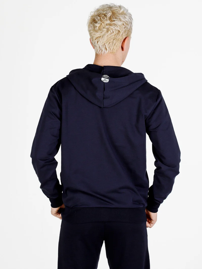 Felpa da uomo con cappuccio e zip - blu scuro