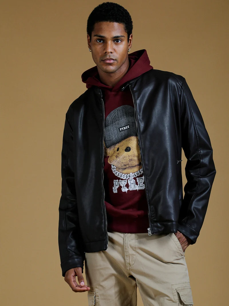 Giacca uomo in ecopelle con zip - blu scuro